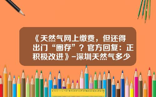 《天然气网上缴费，但还得出门“圈存”？官方回复：正积极改进》-深圳天然气多少钱一度