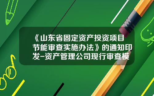 《山东省固定资产投资项目节能审查实施办法》的通知印发-资产管理公司现行审查模式