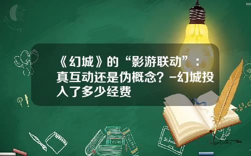 《幻城》的“影游联动”：真互动还是伪概念？-幻城投入了多少经费