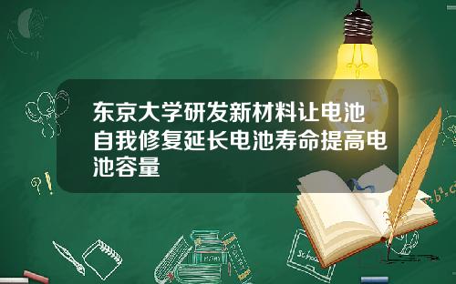 东京大学研发新材料让电池自我修复延长电池寿命提高电池容量