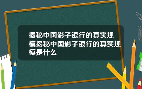 揭秘中国影子银行的真实规模揭秘中国影子银行的真实规模是什么