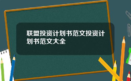 联盟投资计划书范文投资计划书范文大全
