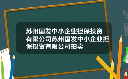 苏州国发中小企业担保投资有限公司苏州国发中小企业担保投资有限公司拍卖