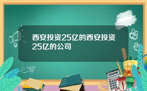 西安投资25亿的西安投资25亿的公司