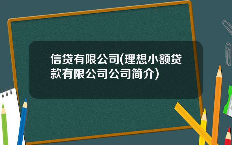 信贷有限公司(理想小额贷款有限公司公司简介)
