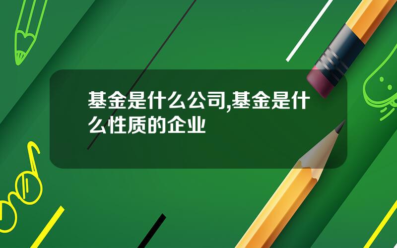 基金是什么公司,基金是什么性质的企业