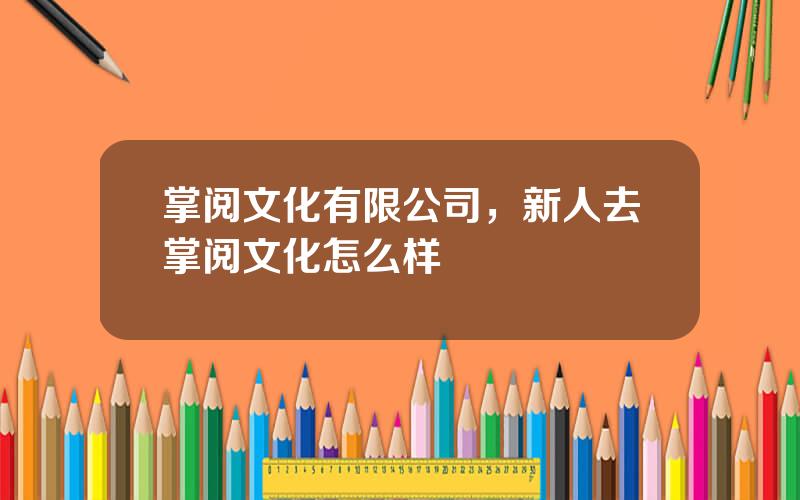 掌阅文化有限公司，新人去掌阅文化怎么样