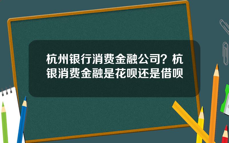 杭州银行消费金融公司？杭银消费金融是花呗还是借呗